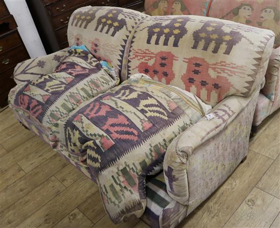 A Kelim upholstered two seat sofa, W.190cm